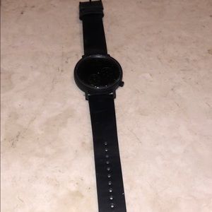 Black leather watch with black face